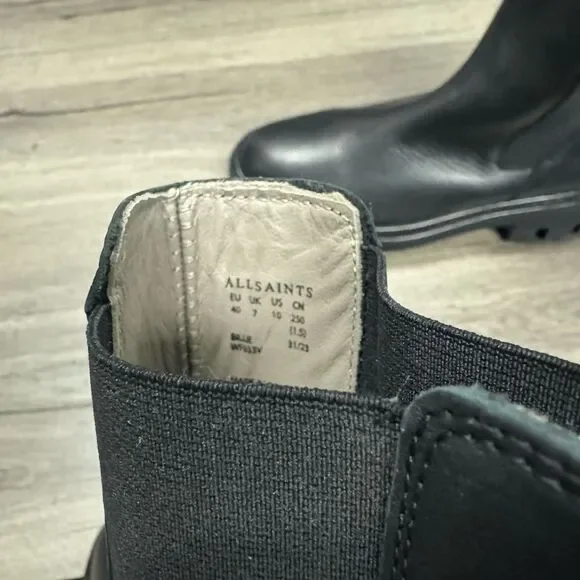 ALLSAINTS Billie Boot Black Chunky Sole Military Style Chelsea Boots Size 10